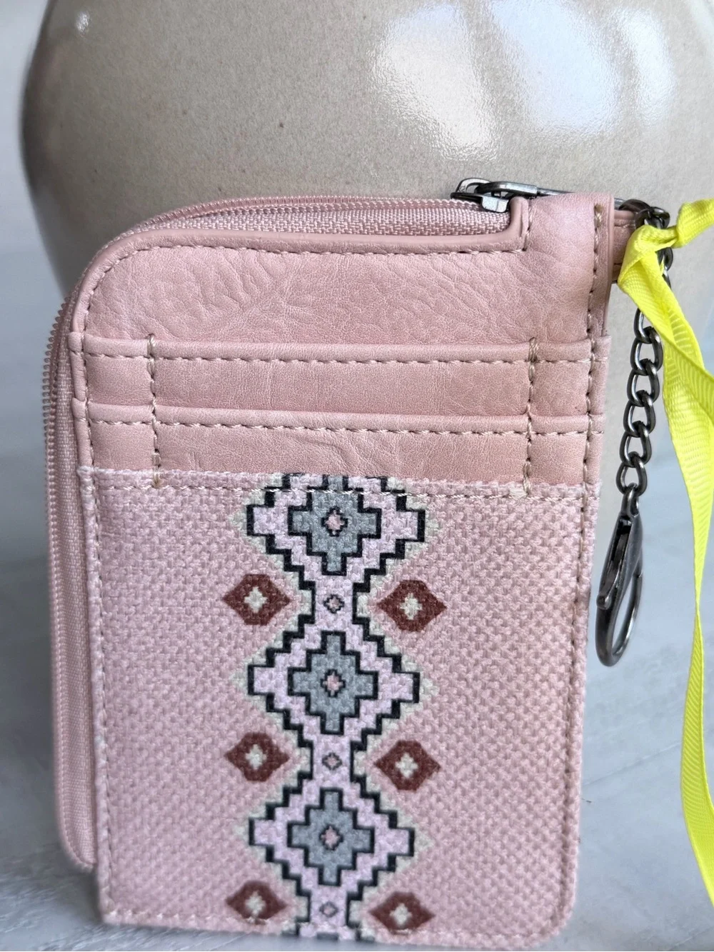 Wrangler Pink Aztec Card Holder Wallet Keychain Coin Purse Pink NWT